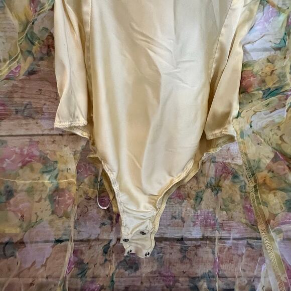 For Love & Lemons Vikki Maxi Dress Large Tiered Floral Ruffles Lace Sheer Yellow - Picture 8 of 12